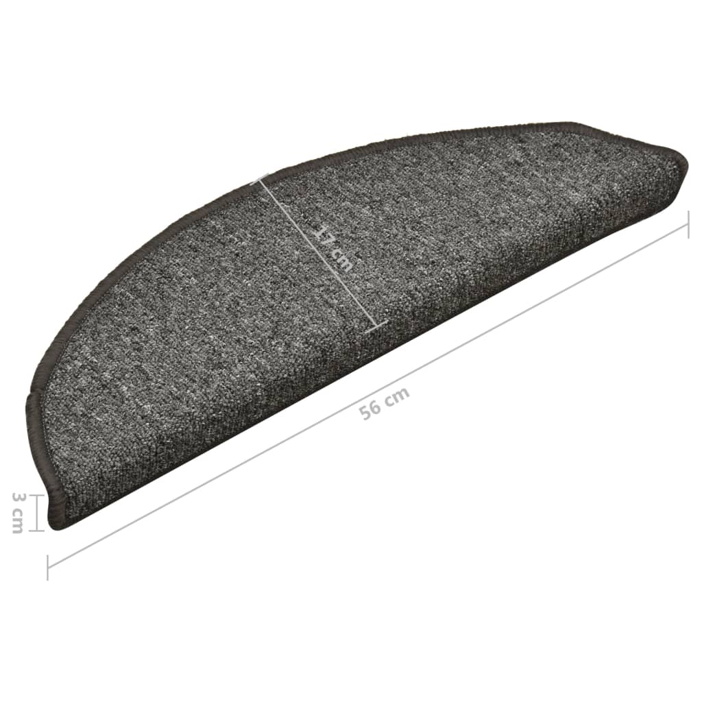 Laiptų kilimėliai, 15 vnt., 56x17x3 cm, tamsiai pilki, pusapvaliai