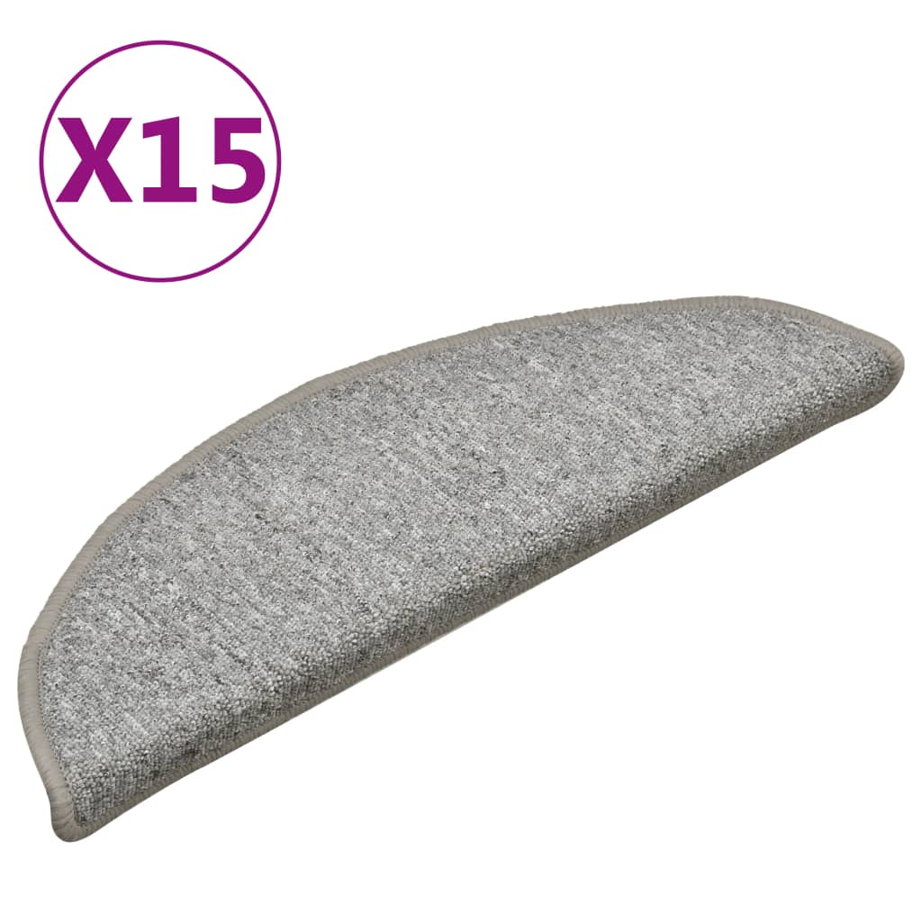 Laiptų kilimėliai, 15 vnt., 56x17x3 cm, šviesiai pilki, pusapvaliai