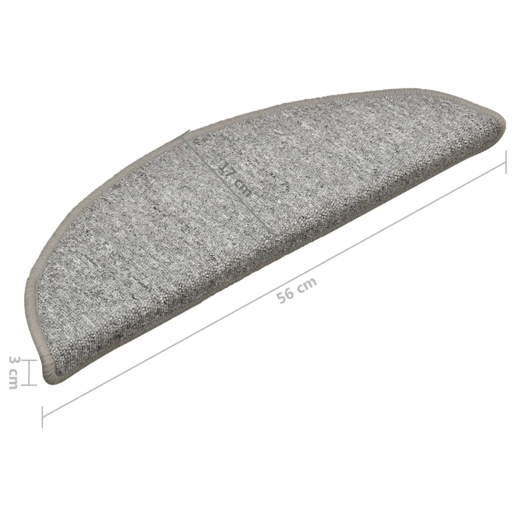 Laiptų kilimėliai, 15 vnt., 56x17x3 cm, šviesiai pilki, pusapvaliai