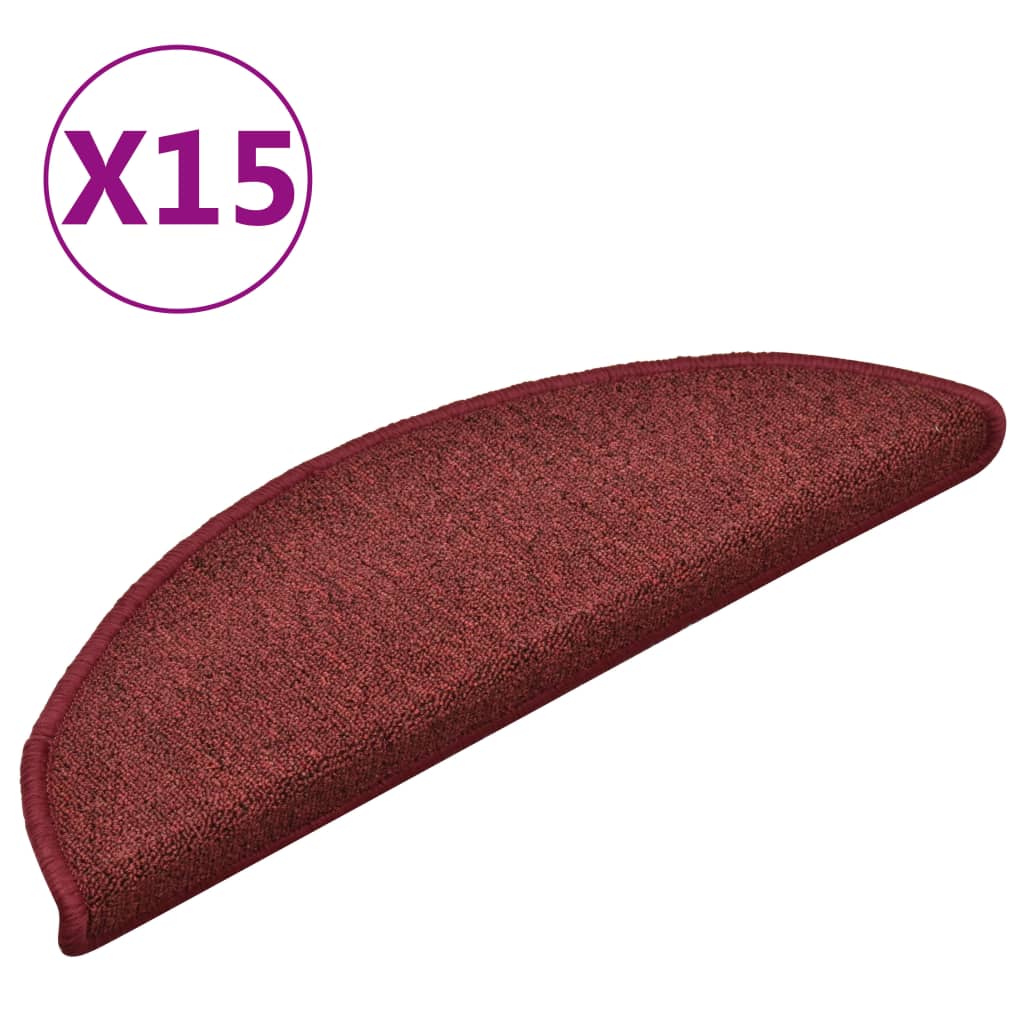 Laiptų kilimėliai, 15 vnt., 56x17x3 cm, bordo spalvos, pusapvaliai
