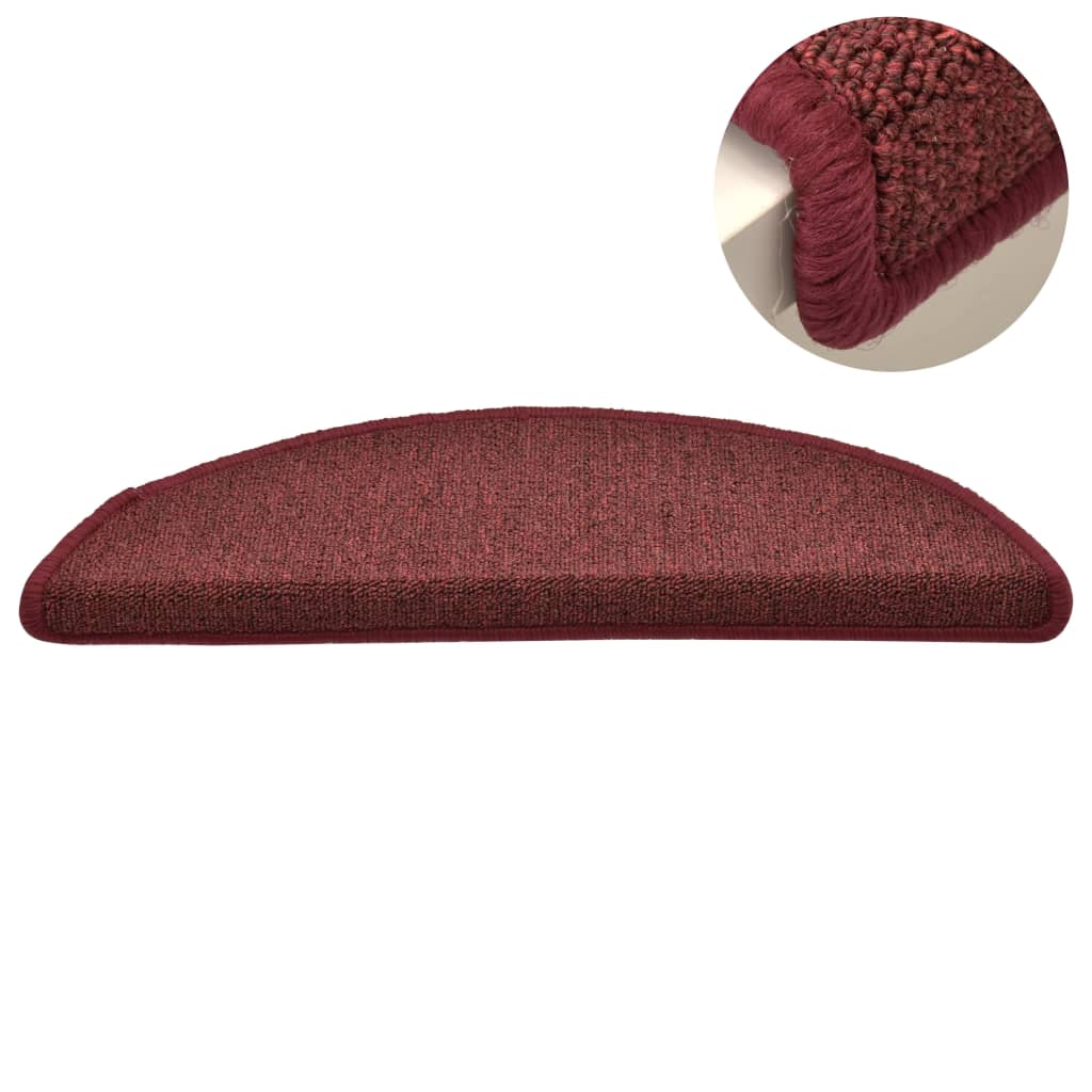 Laiptų kilimėliai, 15 vnt., 56x17x3 cm, bordo spalvos, pusapvaliai