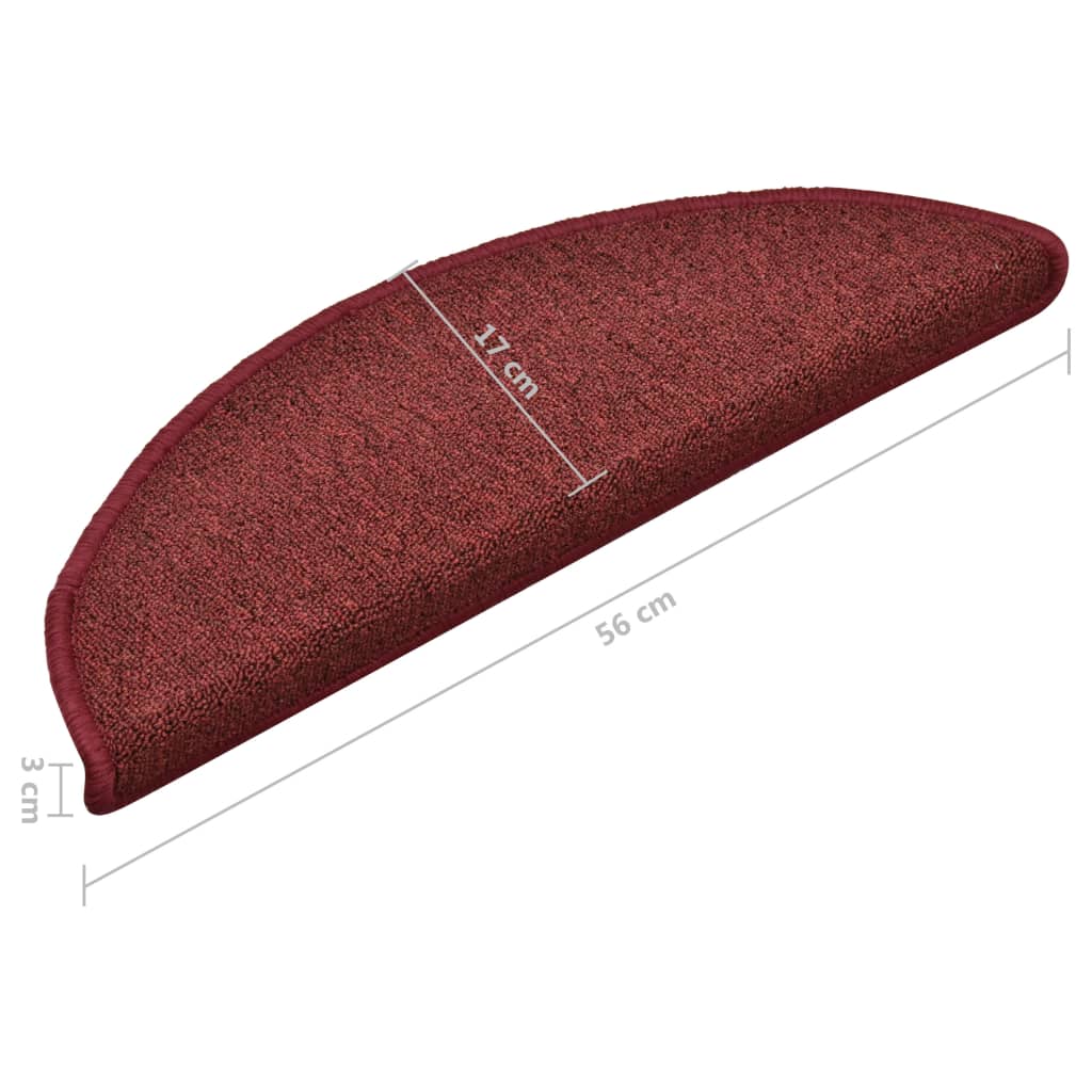 Laiptų kilimėliai, 15 vnt., 56x17x3 cm, bordo spalvos, pusapvaliai