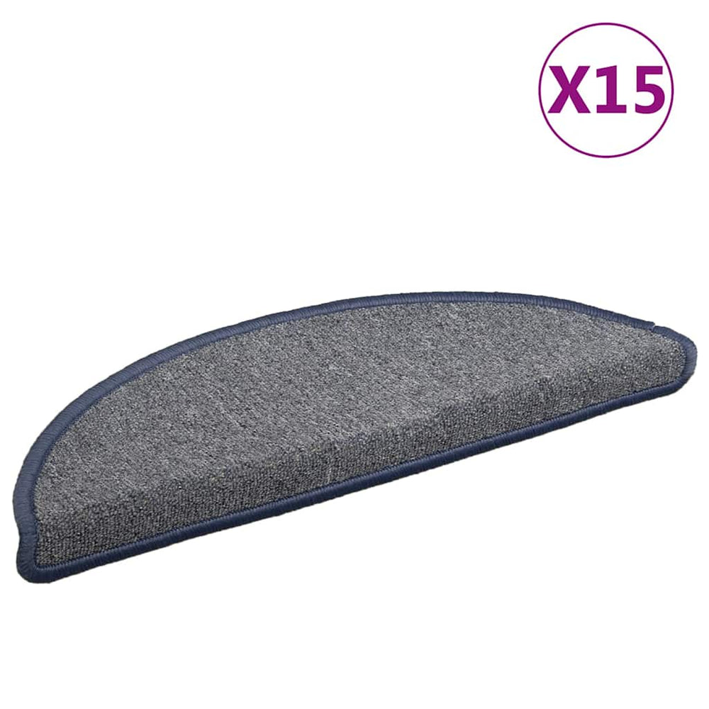 Laiptų kilimėliai, 15 vnt., 56x17x3 cm, šviesiai pilki ir mėlyni, pusapvaliai