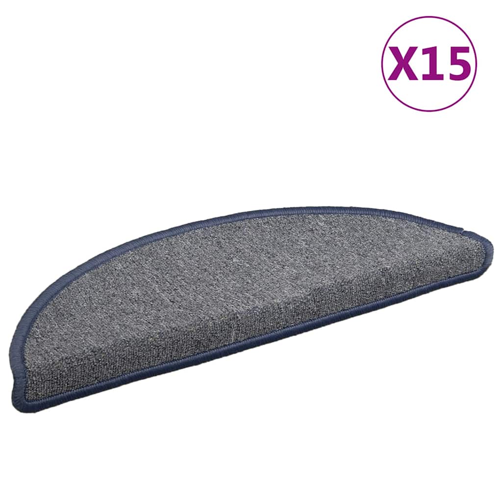 Laiptų kilimėliai, 15 vnt., 56x17x3 cm, šviesiai pilki ir mėlyni, pusapvaliai