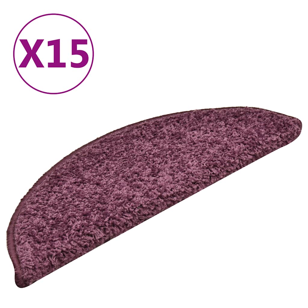 Laiptų kilimėliai, 15 vnt., 56x17x3 cm, tamsiai violetiniai, pusapvaliai