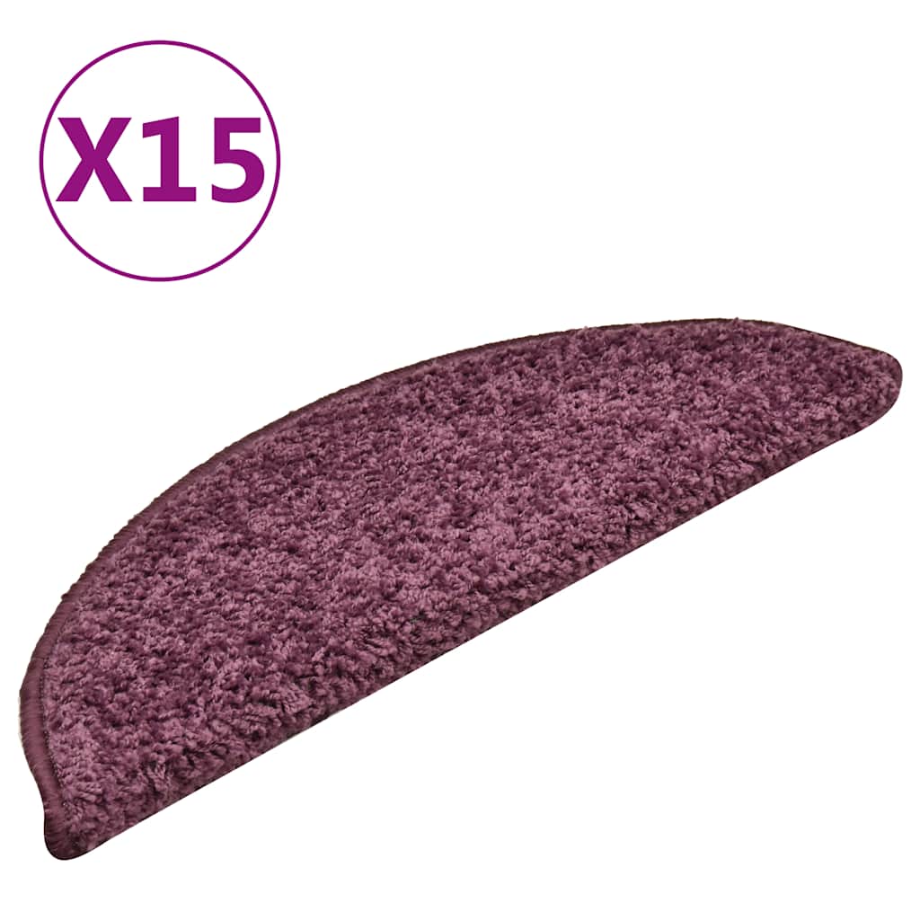 Laiptų kilimėliai, 15 vnt., 56x17x3 cm, tamsiai violetiniai, pusapvaliai