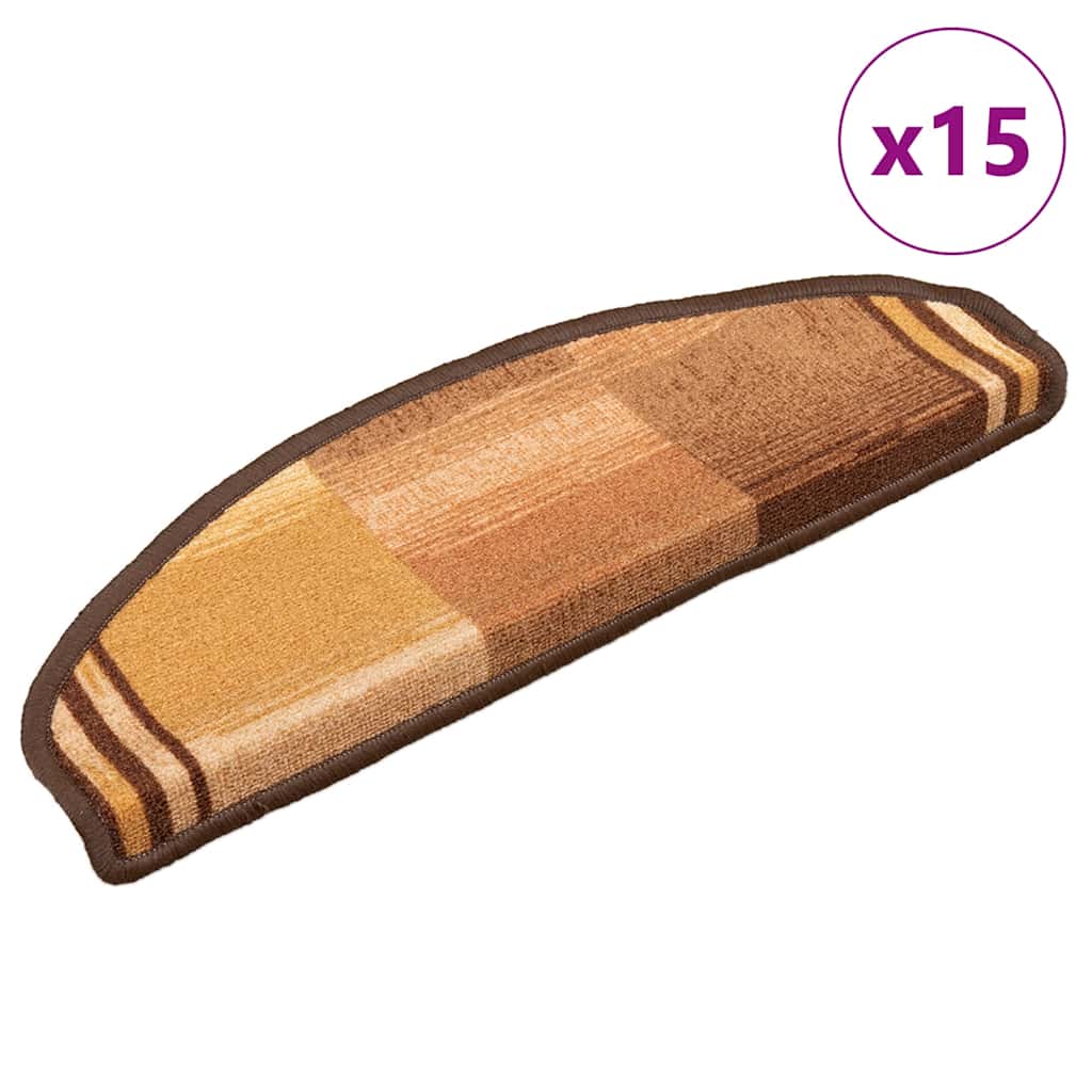 Self-adhesive stair mats, 15 pcs., brown, 65x21x4cm