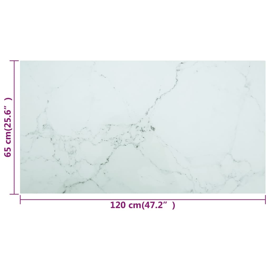 Countertop, white, 120x65cm, 8mm, marble-look glass