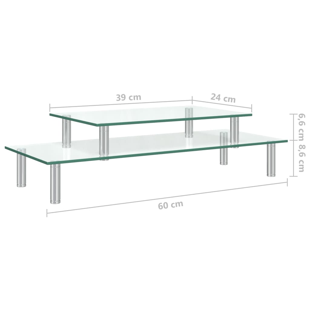 Monitor stand, clear, glass, 2-tier