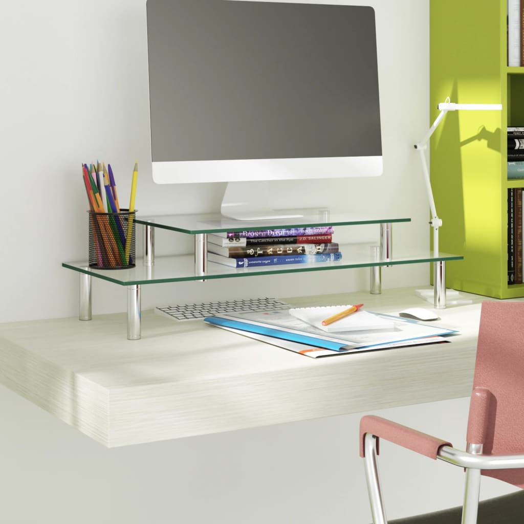Monitor stand, clear, glass, 2-tier