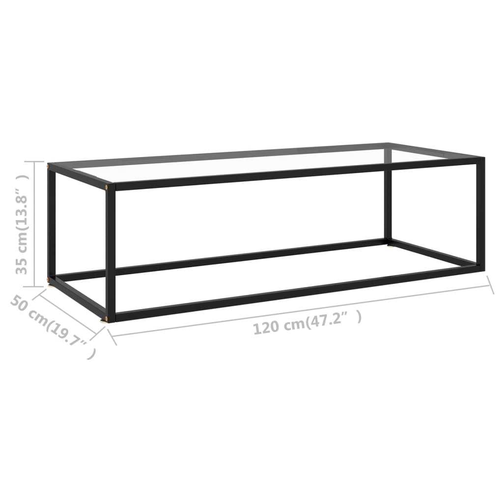 Coffee table with tempered glass, black, 120x50x35cm