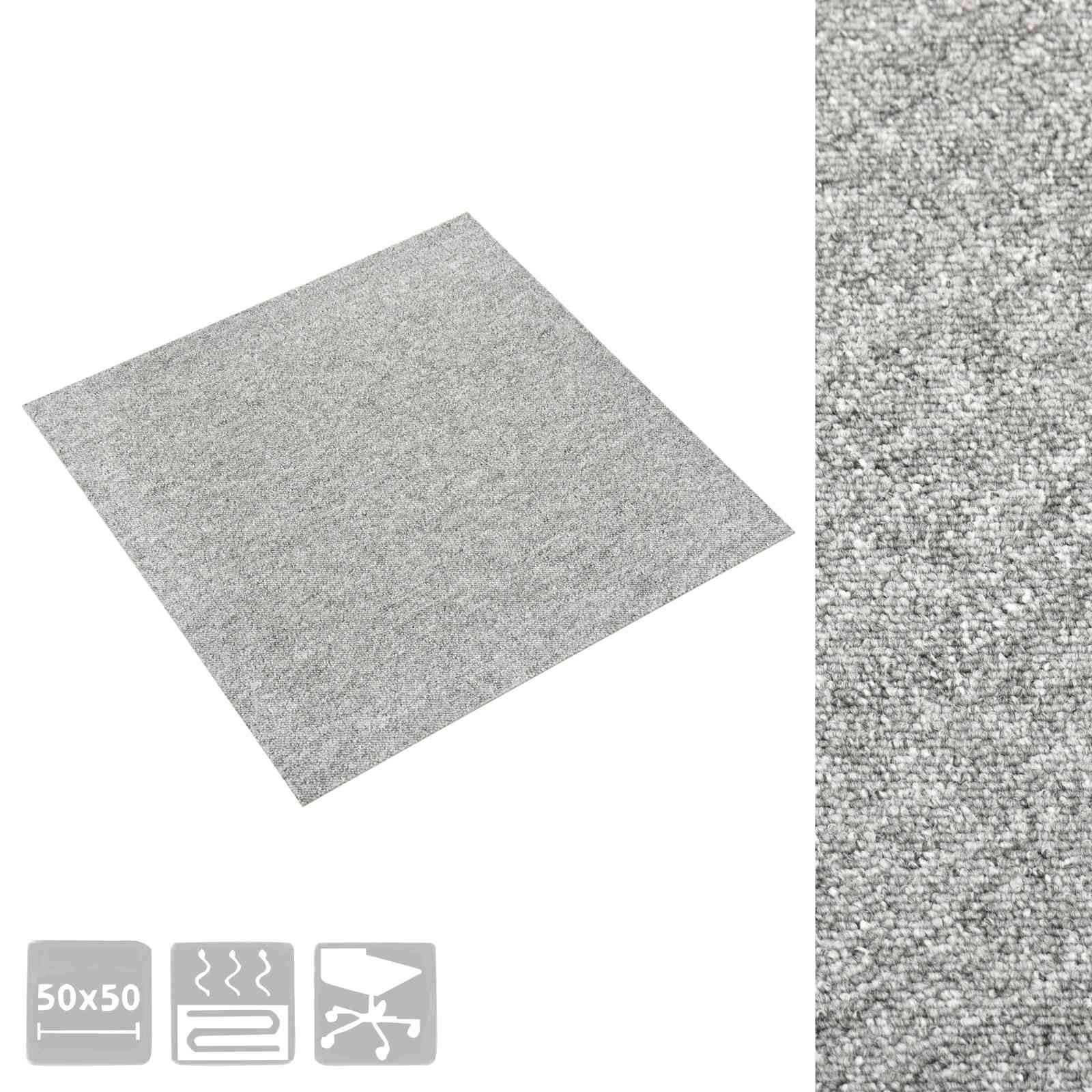 Carpet tiles 20 pcs Light grey 50 x 50 cm 100% polypropylene