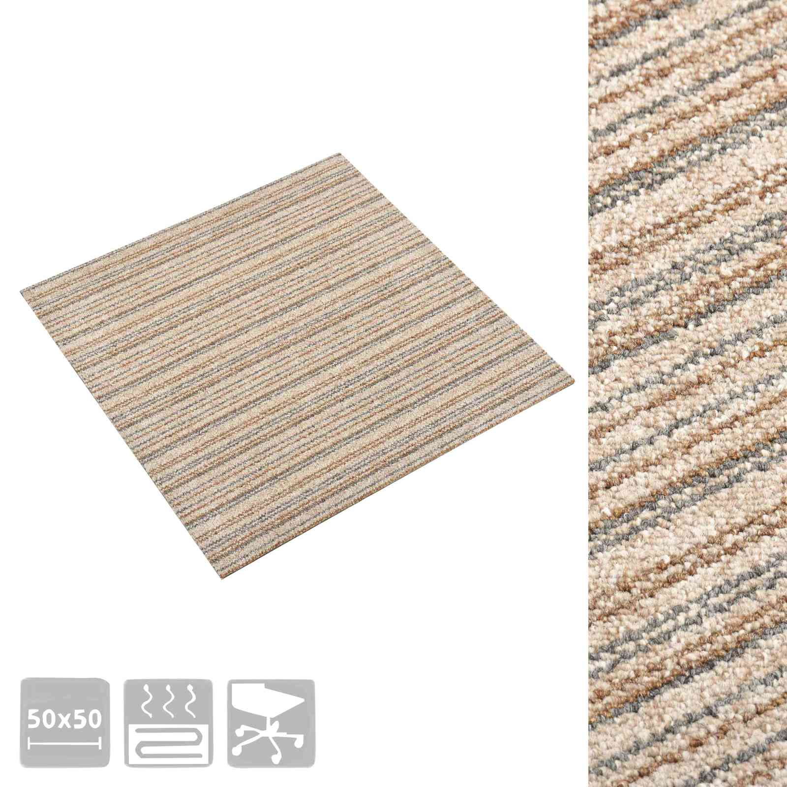 Kilimas 20 pcs Juostuota smėlio spalvos 50 x 50 cm