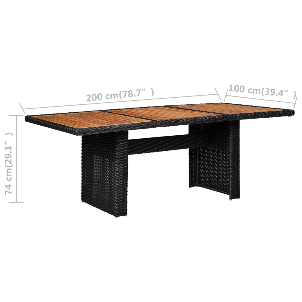 Garden dining table, black, 200x100x74cm, polyrattan