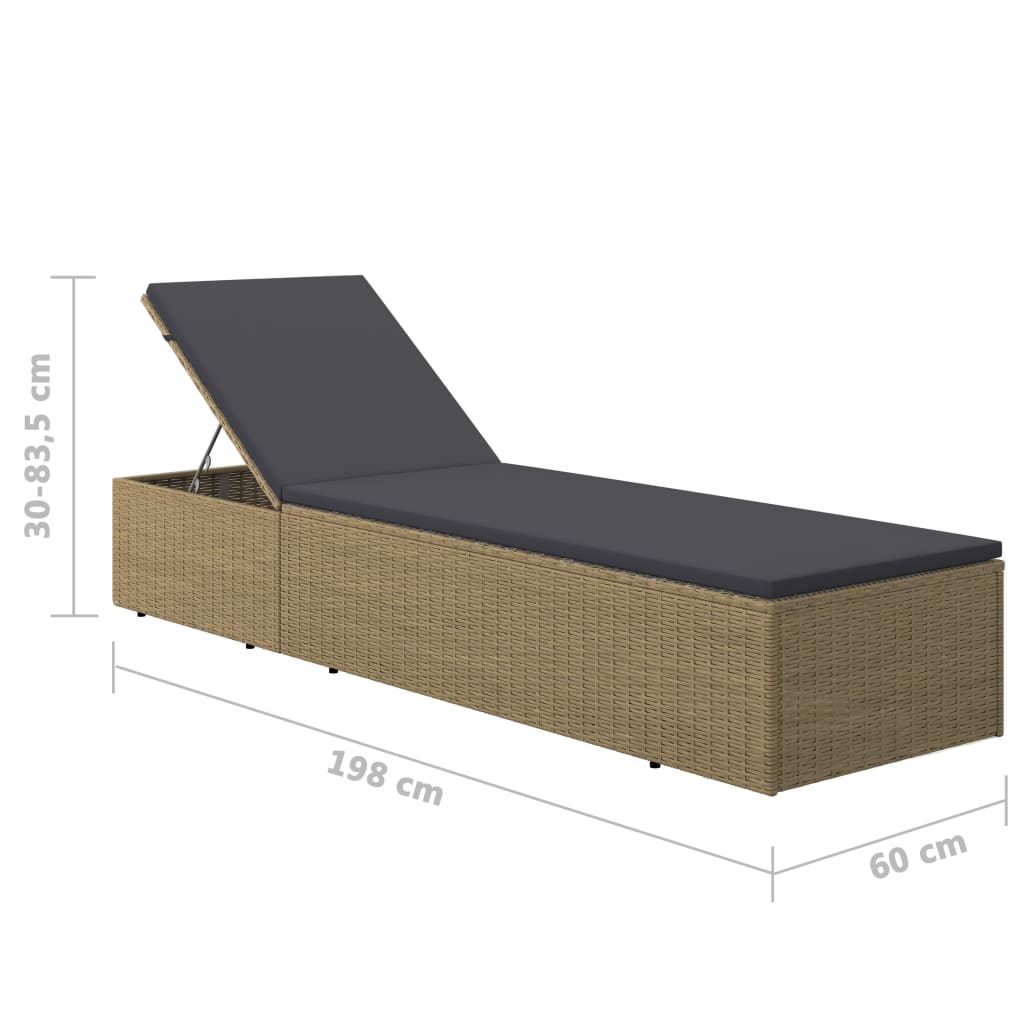 Sun lounger, brown and dark grey, polyrattan