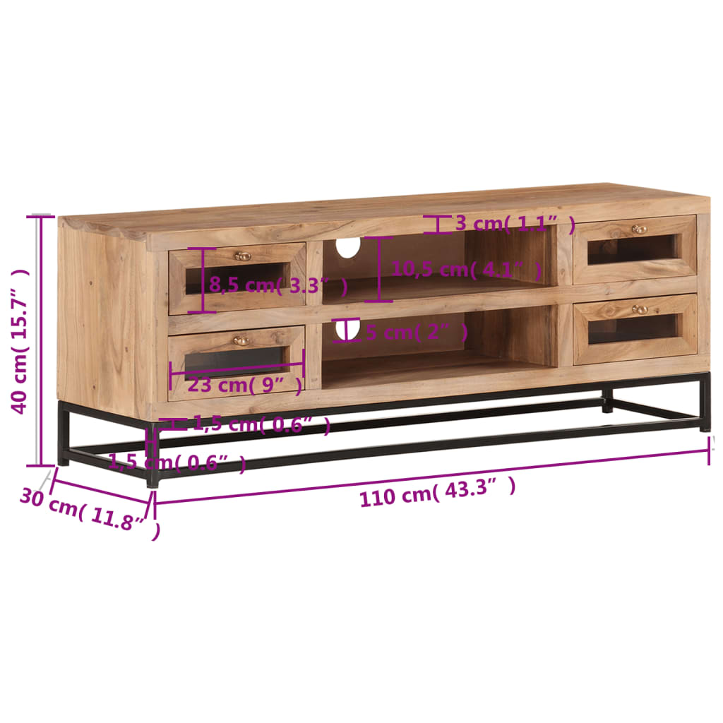 TV cabinet, 110x30x40cm, solid acacia wood