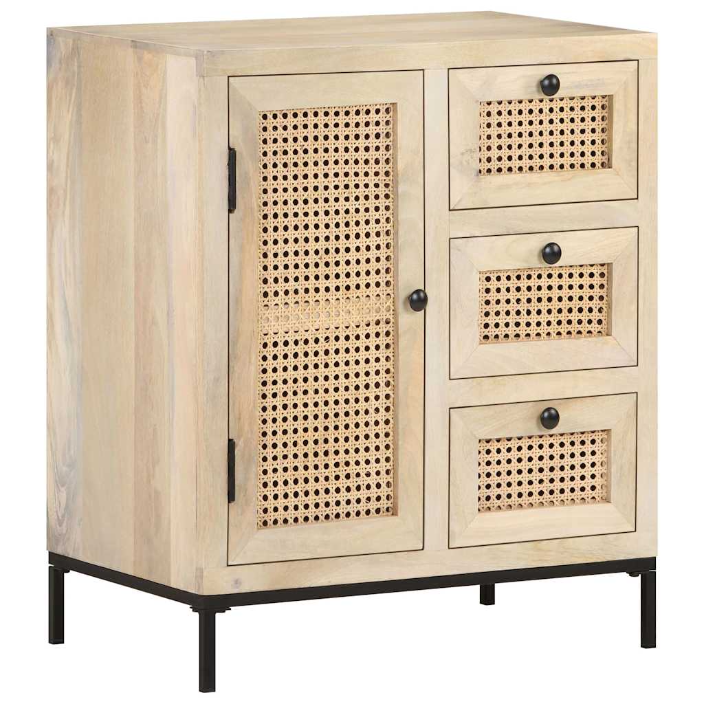 Side cabinet, 60x35x70cm, solid mango wood and cane