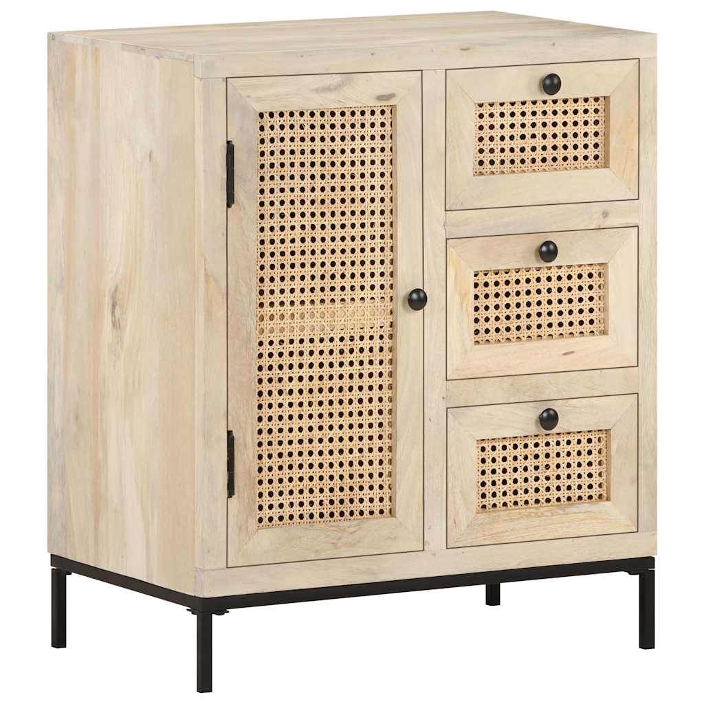 Side cabinet, 60x35x70cm, solid mango wood and cane