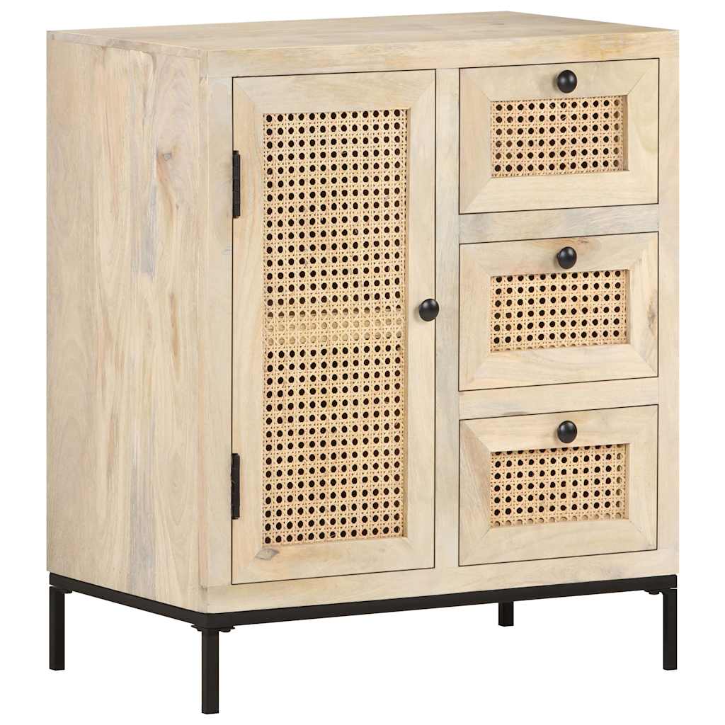 Side cabinet, 60x35x70cm, solid mango wood and cane