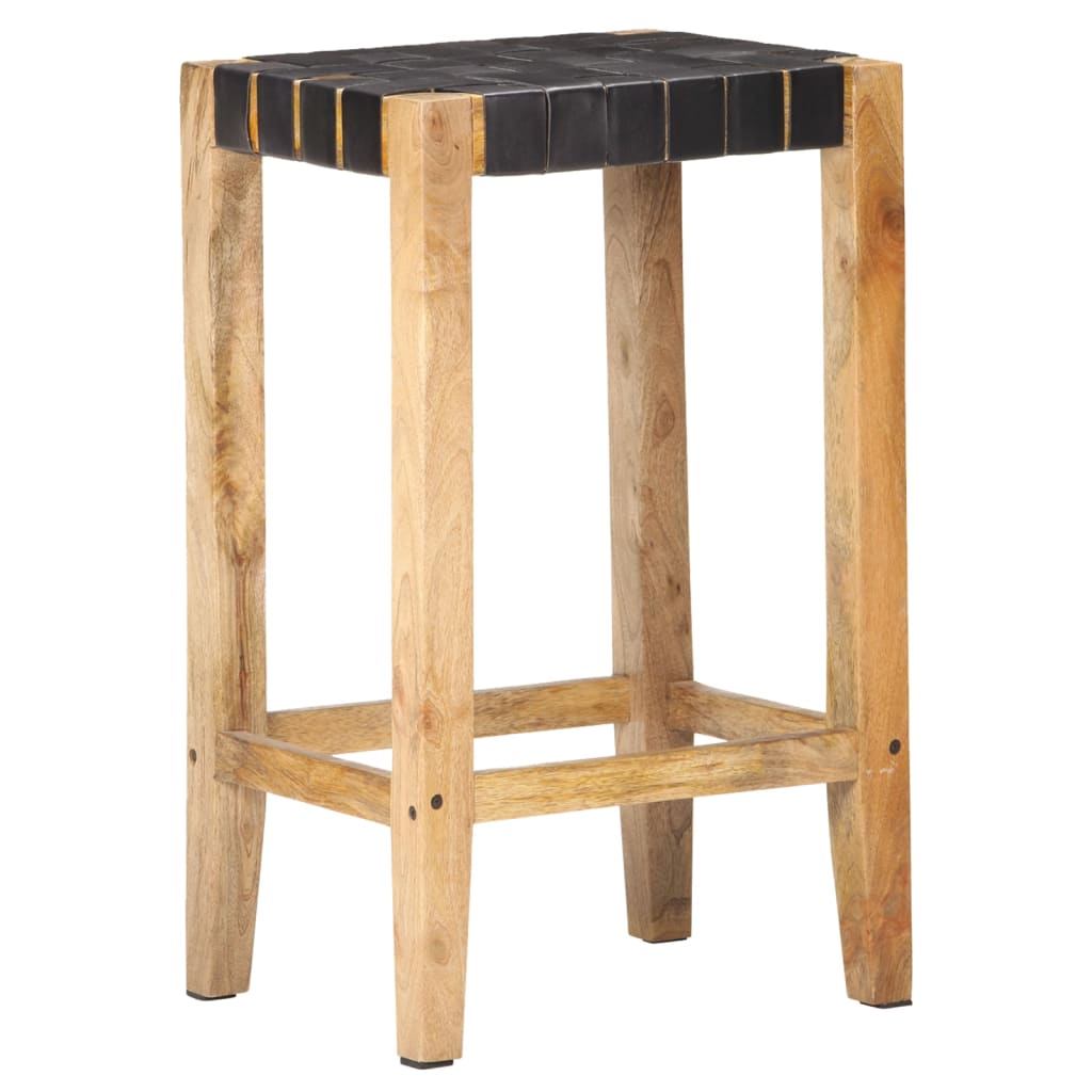Baro taburetės, 2vnt., juodos spalvos, 75cm, tikra oda
