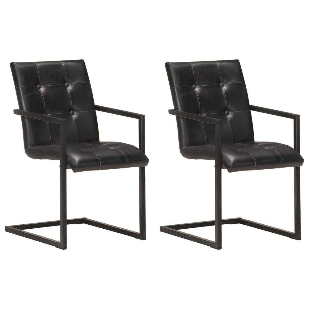 Cantilever dining chairs, 2 pcs., black, genuine leather