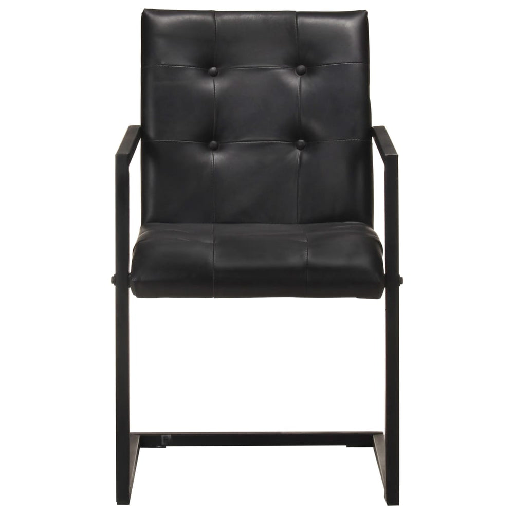 Cantilever dining chairs, 2 pcs., black, genuine leather