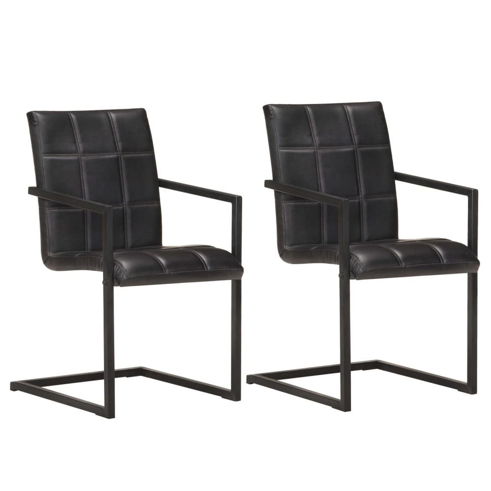 Cantilever dining chairs, 2 pcs., black, genuine leather