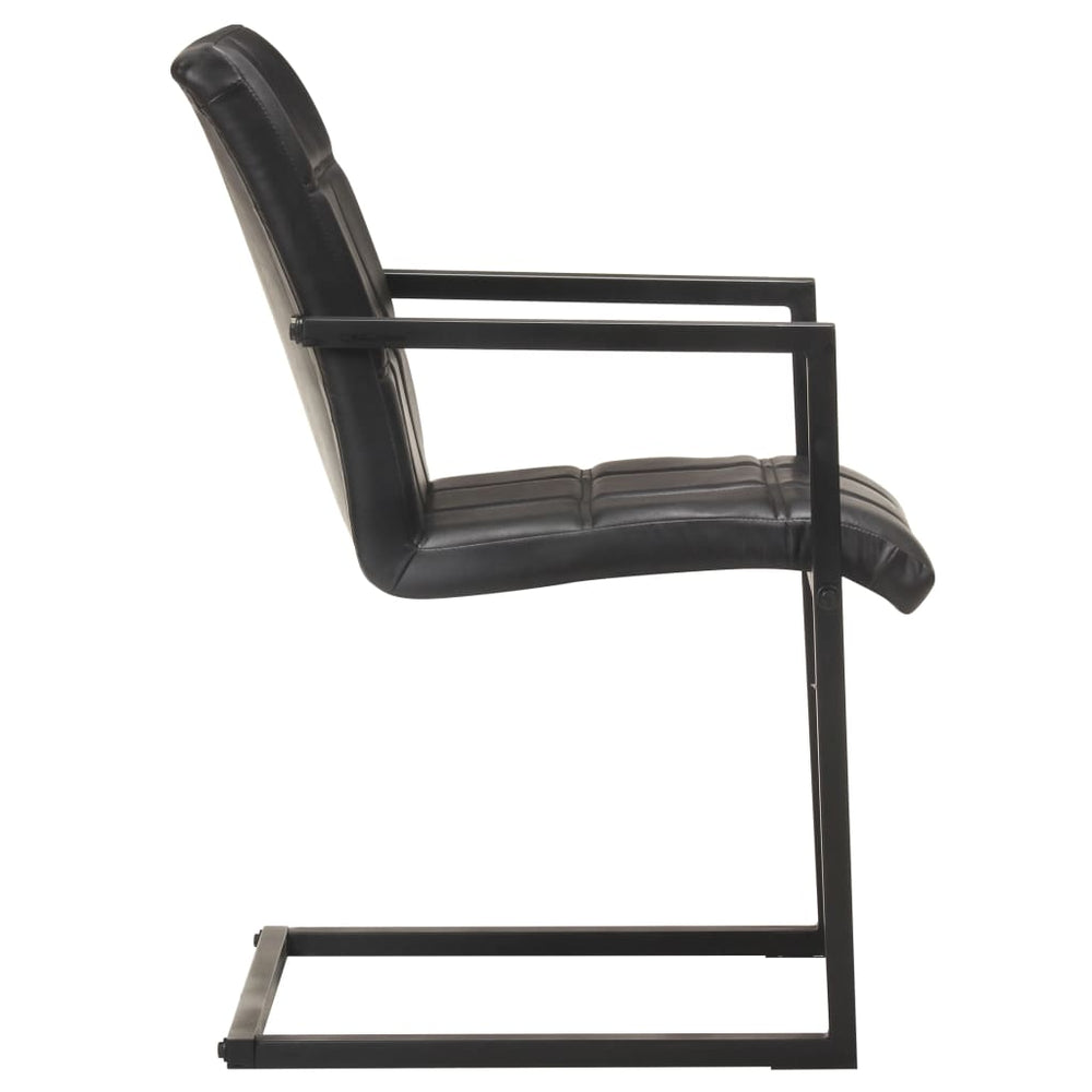 Cantilever dining chairs, 2 pcs., black, genuine leather