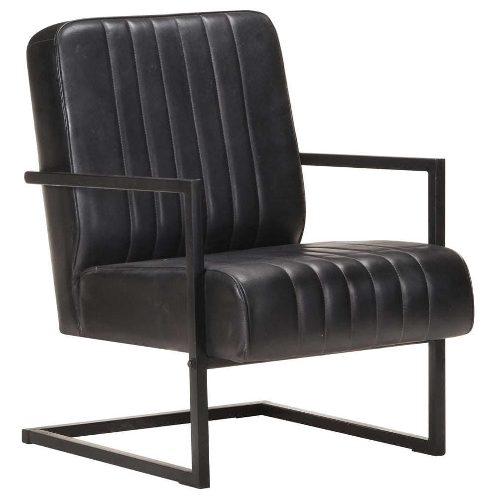 Cantilever chair, black, genuine leather