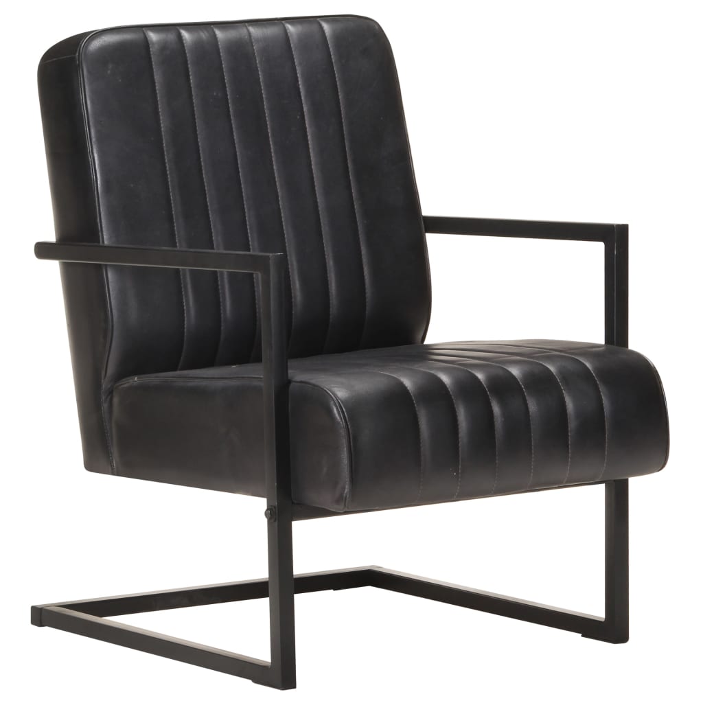 Cantilever chair, black, genuine leather