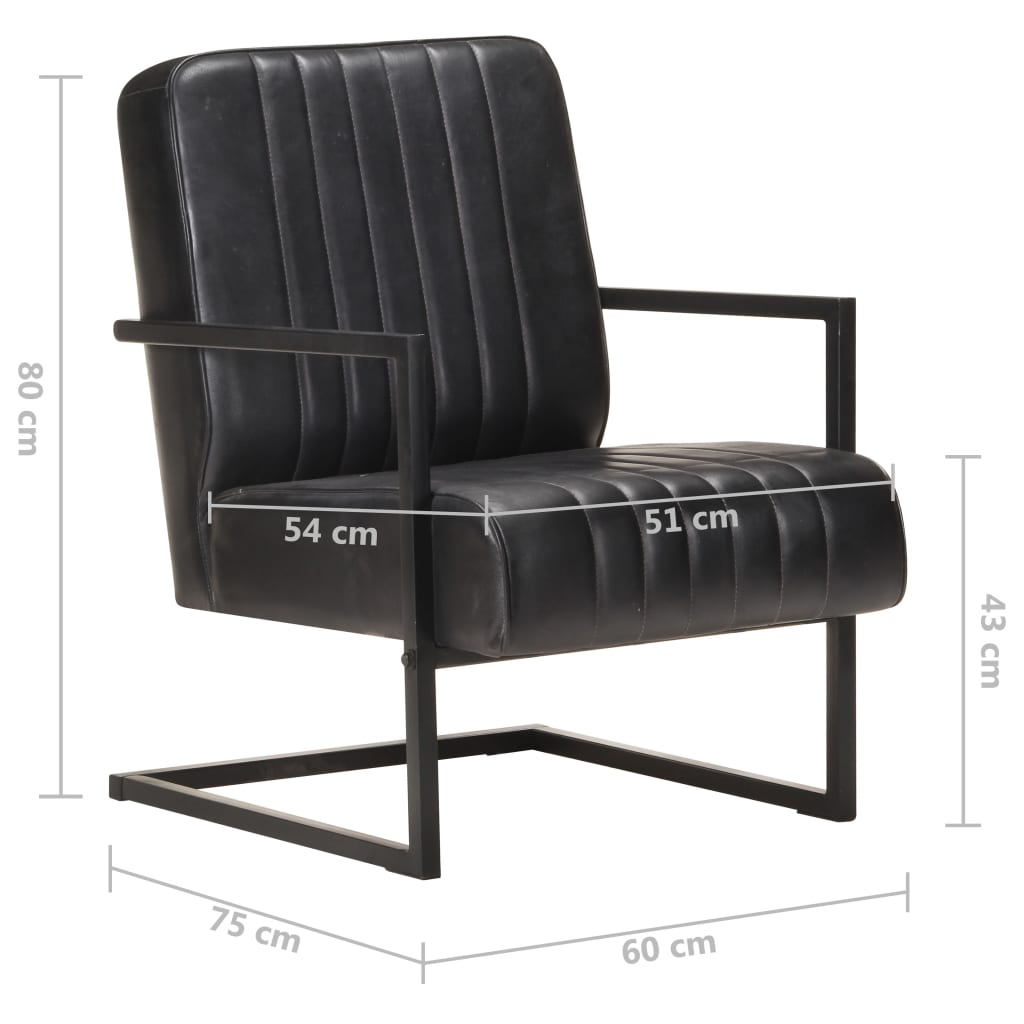 Cantilever chair, black, genuine leather