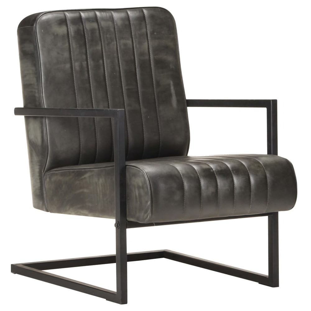 Wing chair, bleached gray, genuine leather