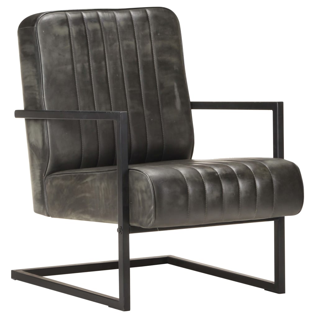 Wing chair, bleached gray, genuine leather