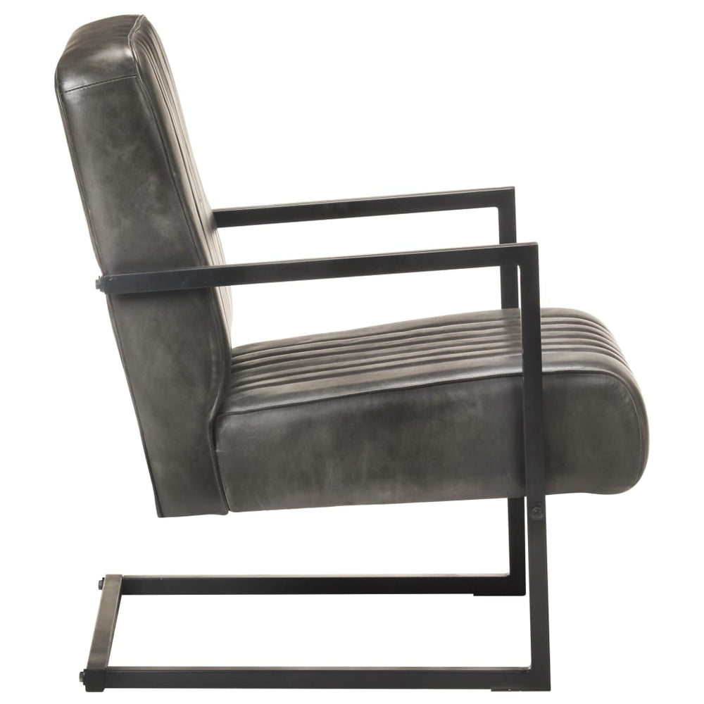 Wing chair, bleached gray, genuine leather