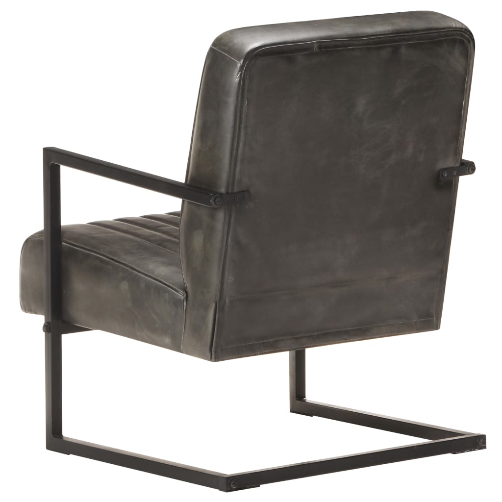 Wing chair, bleached gray, genuine leather
