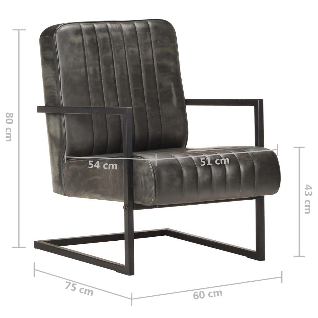 Wing chair, bleached gray, genuine leather
