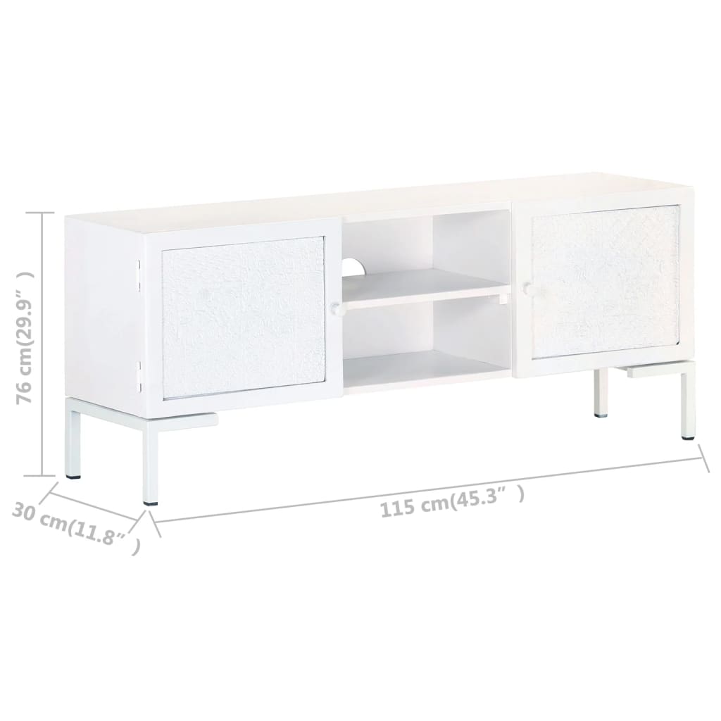TV cabinet, white, 115x30x46cm, solid mango wood