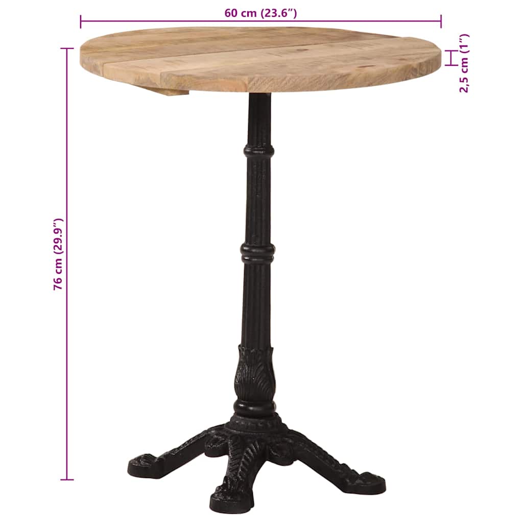 Bistro staliukas, skersmuo 60x76cm, neapdorota mango mediena