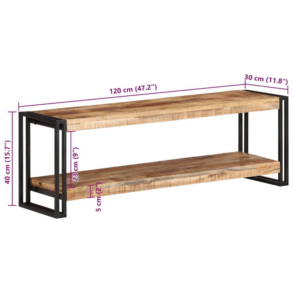 TV cabinet, 120x30x40cm, raw mango wood
