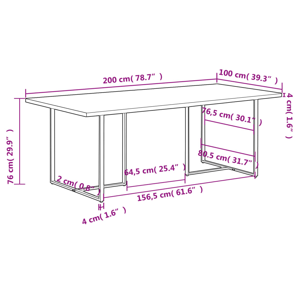 Dining table, 200cm, raw mango wood