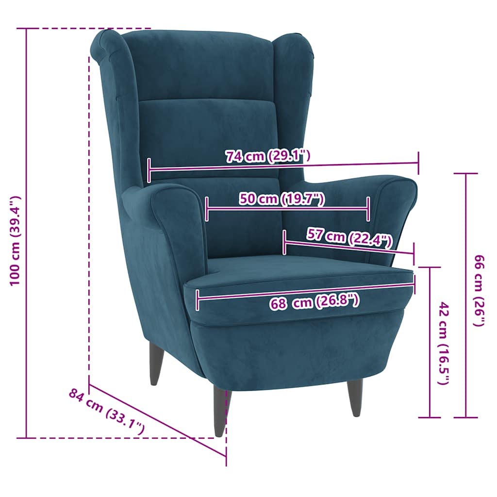 Armchair, blue, velvet