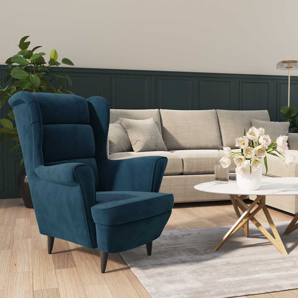 Armchair, blue, velvet