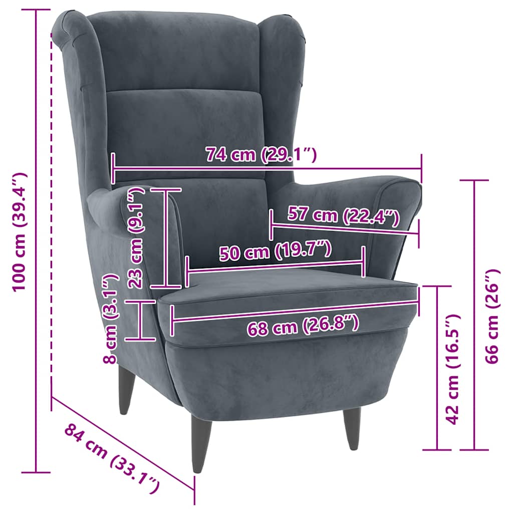 Chair, dark gray, velvet
