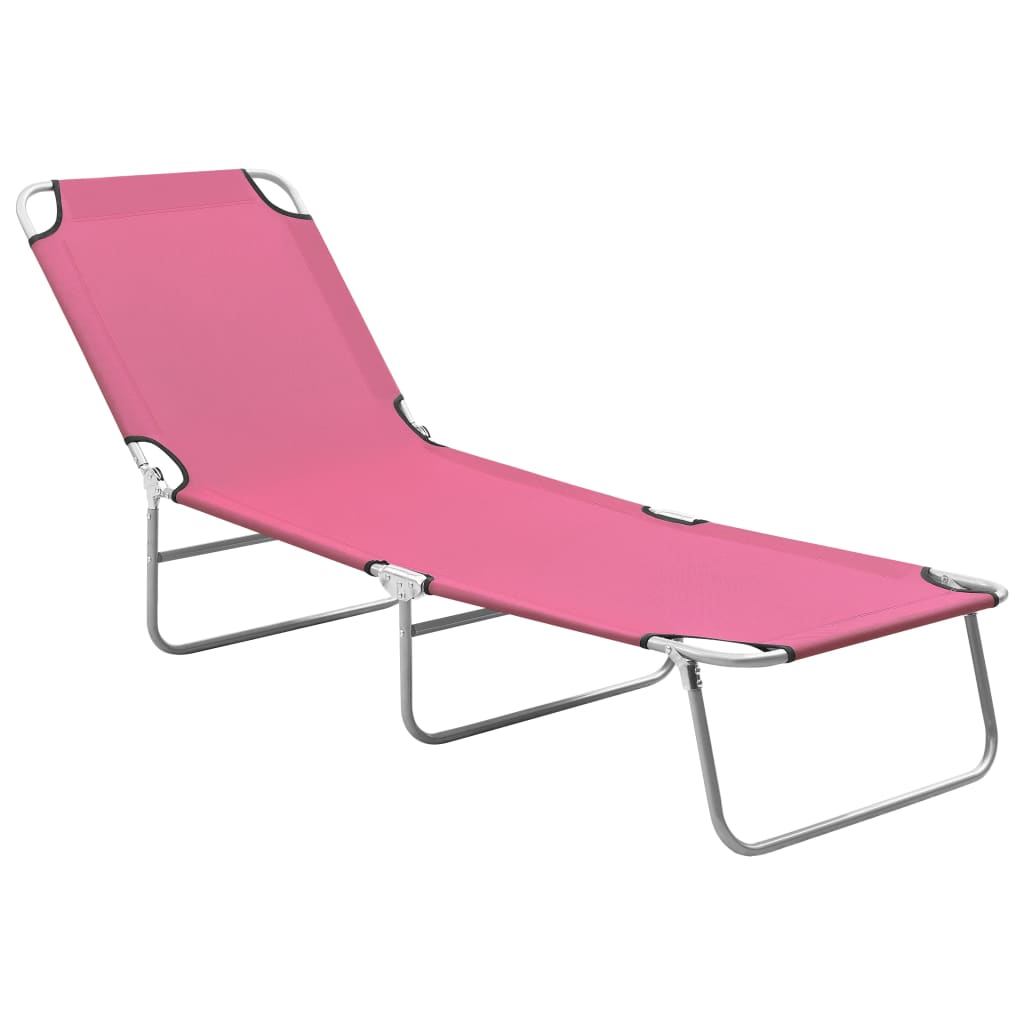 Folding sun lounger, pink, steel and fabric