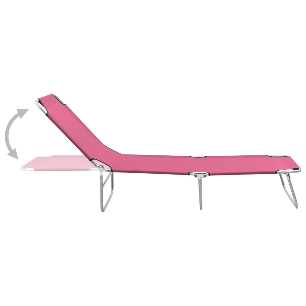 Folding sun lounger, pink, steel and fabric