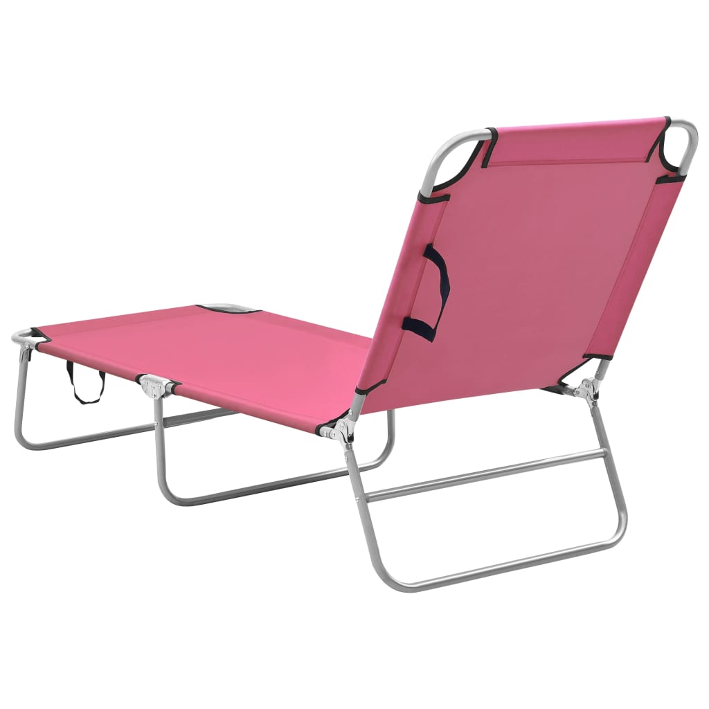 Folding sun lounger, pink, steel and fabric