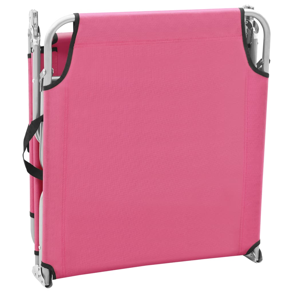 Folding sun lounger, pink, steel and fabric
