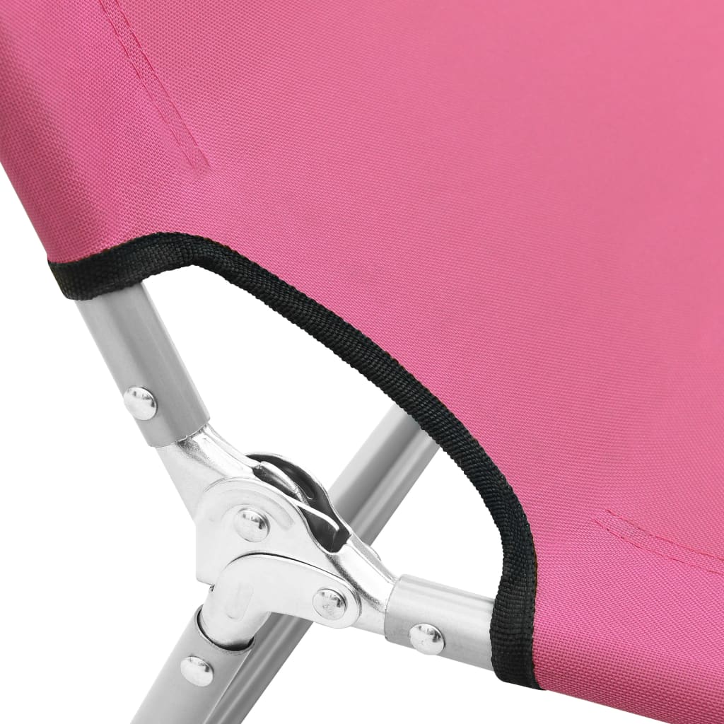 Folding sun lounger, pink, steel and fabric