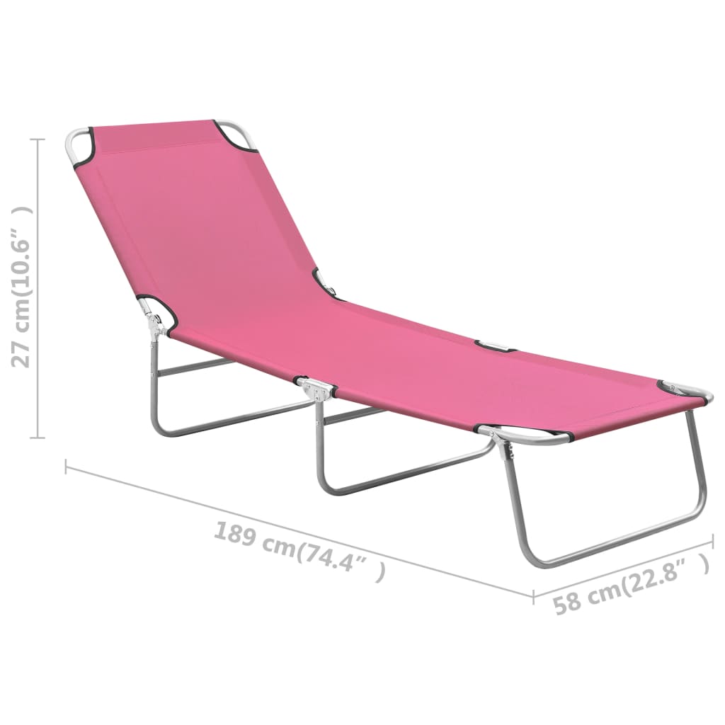 Folding sun lounger, pink, steel and fabric