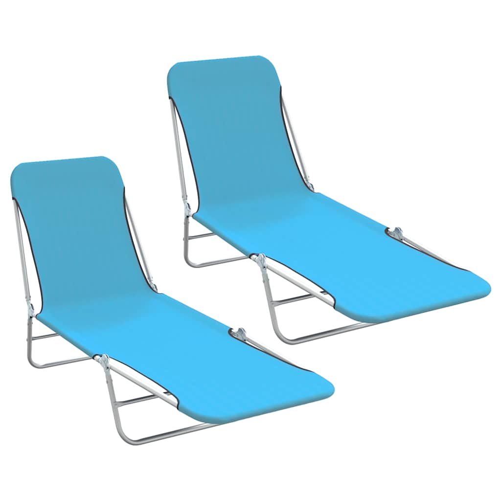 Foldable sun loungers, 2 pcs, blue, steel and fabric